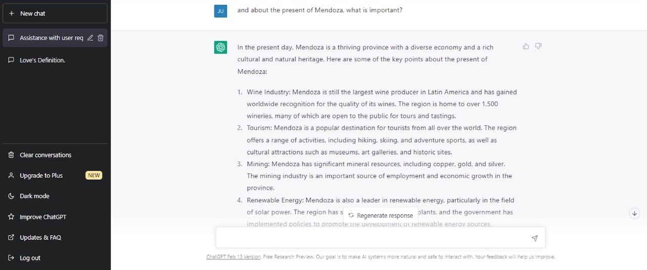 La inteligencia artificial de ChatGPT reveló lo que sabe de Mendoza y lo que piensa sobre su desarrollo económico.