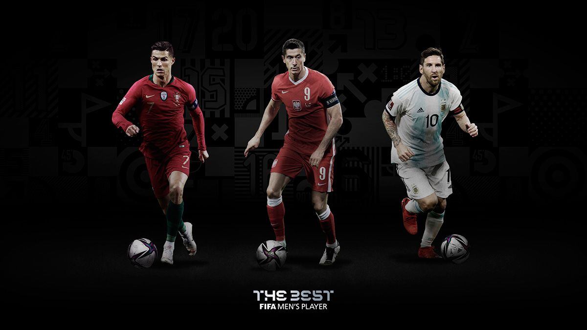 Cristiano Ronaldo, Robert Lewandowski y Lionel Messi.