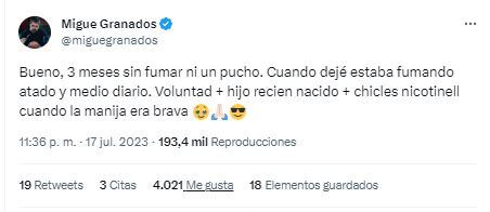 Migue Granados contó sobre su adicción al cigarillo