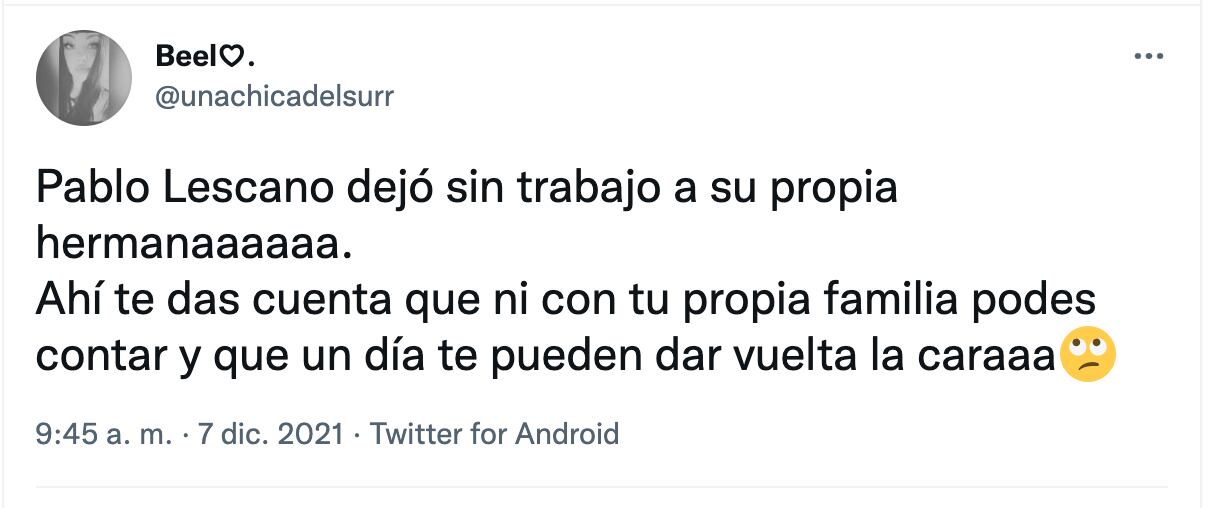 Los fanáticos de Damas Gratis criticaron y se burlaron de Pablo Lescano tras la desvinculación de su hermana de la banda.