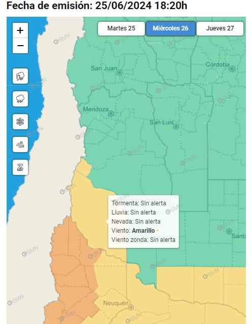 Alerta amarilla del SMN