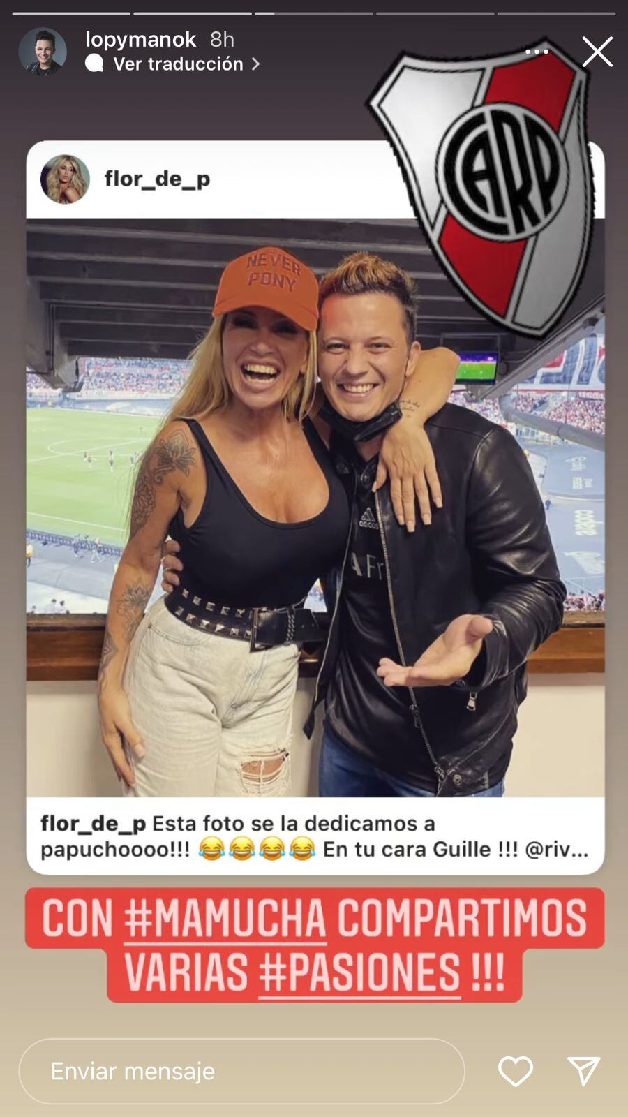 Florencia Peña y Darío Lopilato le dedicaron el triunfo de River a Guillermo Francella.