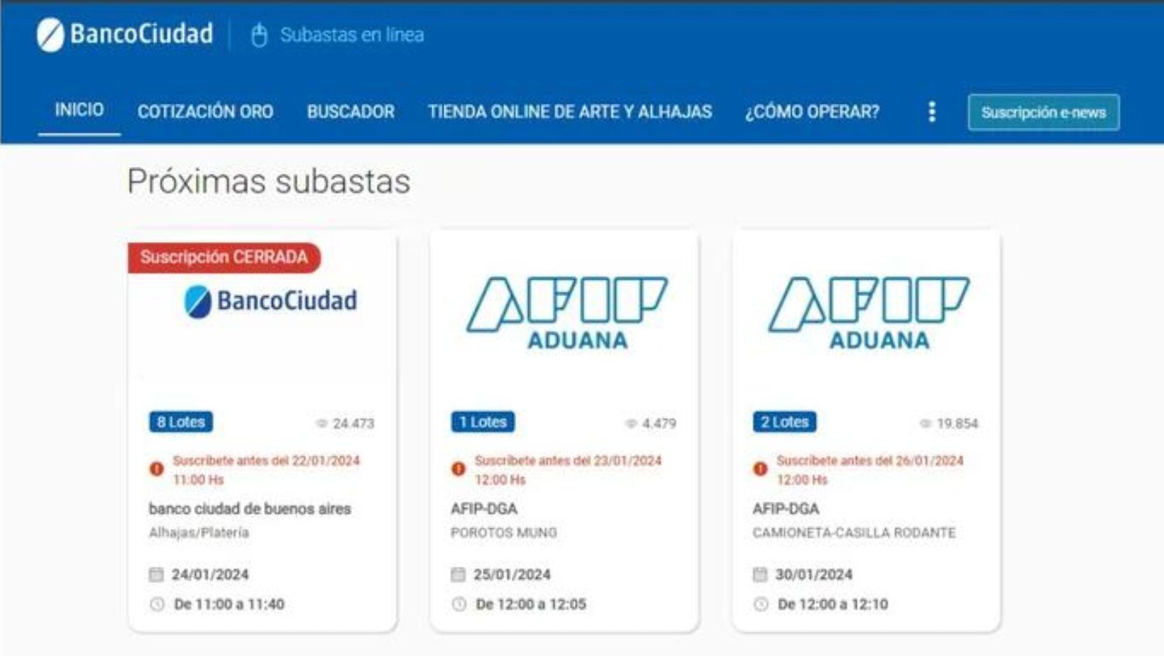 Se trata de tres subastas que se realizarán a través del sitio web oficial del Banco Ciudad (subastas.bancociudad.com.ar)