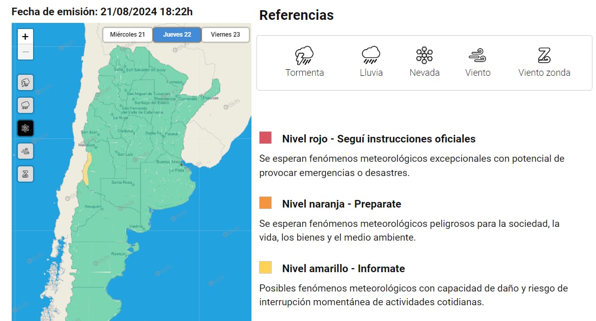 Alerta amarilla por nevadas - SMN