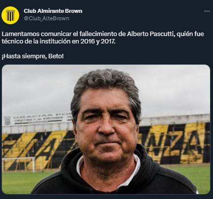 Alberto Pascutti recordado por Almirante Brown