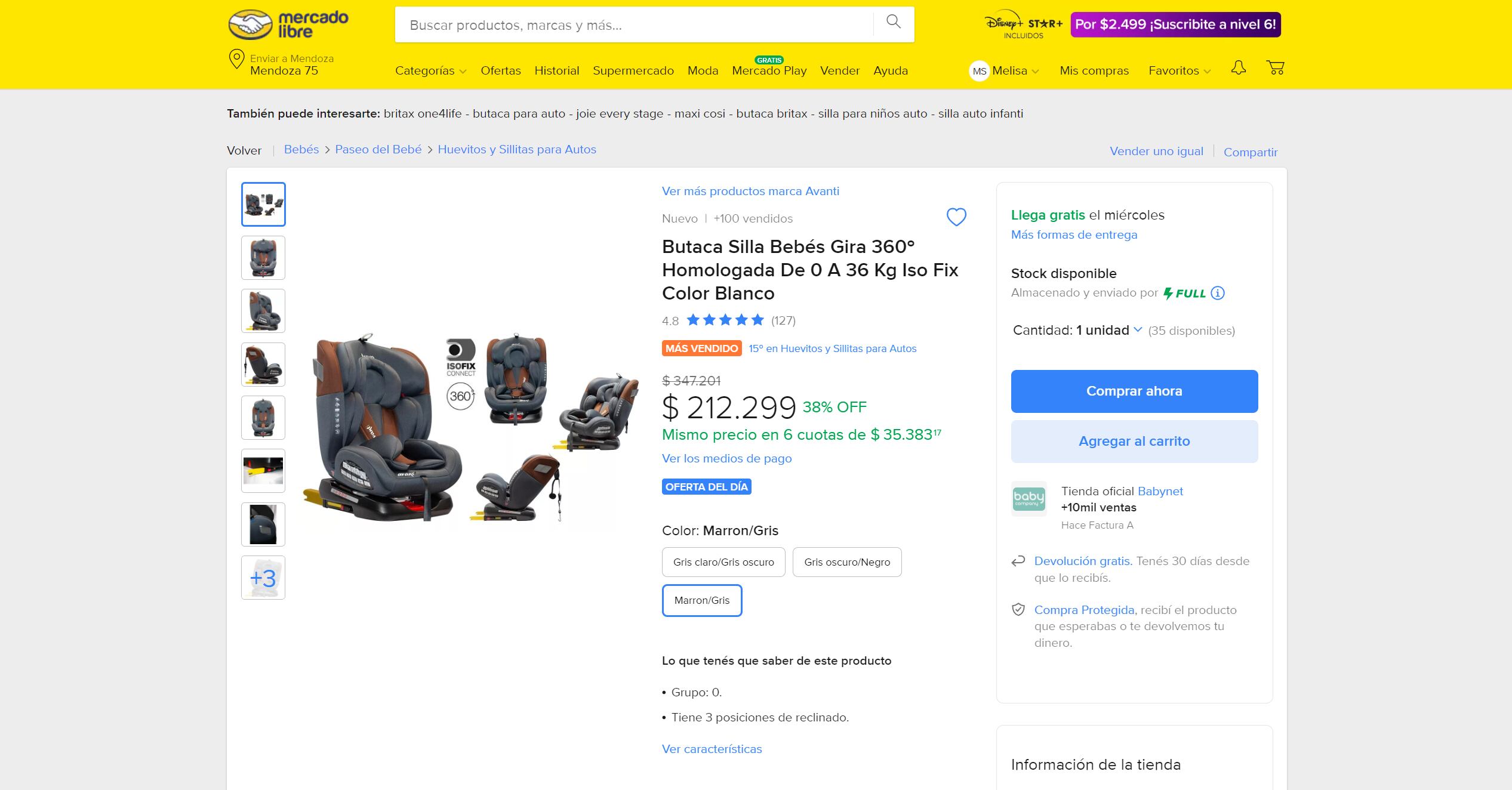 Silla de auto para niños, precio Argentina.