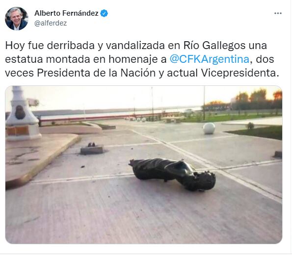 El mensaje de Alberto Fernández en Twitter.