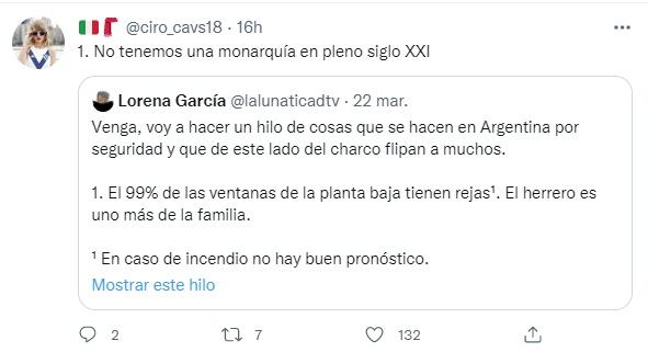 Reacciones en Twitter al hilo de la argentina que vive en España y habla de la inseguridad (Twitter)