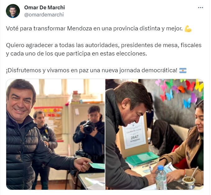 De Marchi votó minutos antes del mediodía - Foto Twitter Omar de Marchi