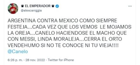 Insultos de Alex Caniggia a Canelo