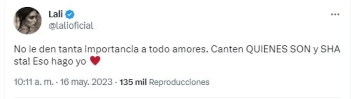 El tuit de Lali en medio de la pelea de sus fans con Maxi Trusso. - Twitter