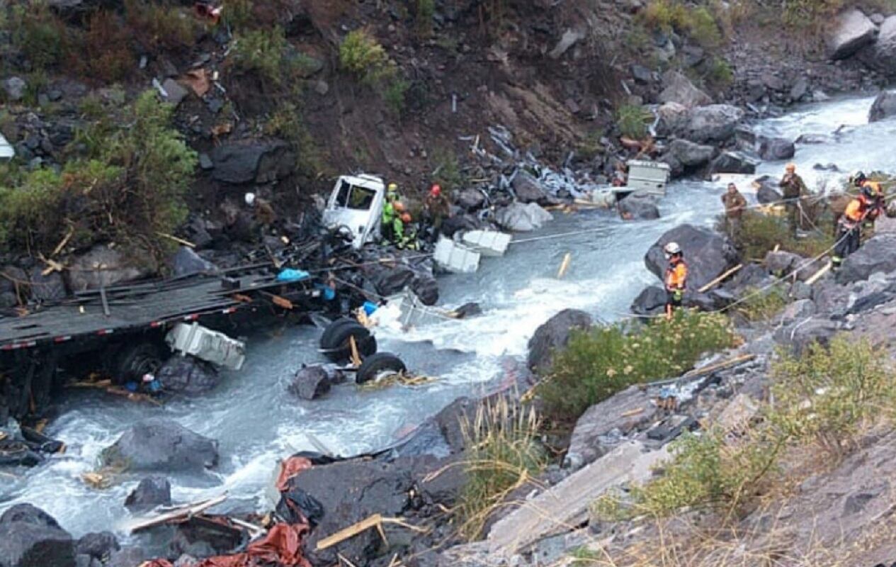 Un camionero argentino falleció tras desbarrancar en los Caracoles de Chile (Gentileza / Biobío Chile) 