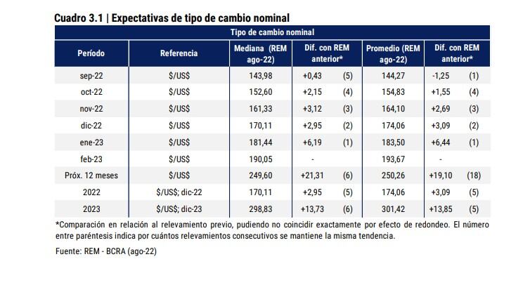 Expectativas de tipo de cambio nominal (Agosto 2022) REM