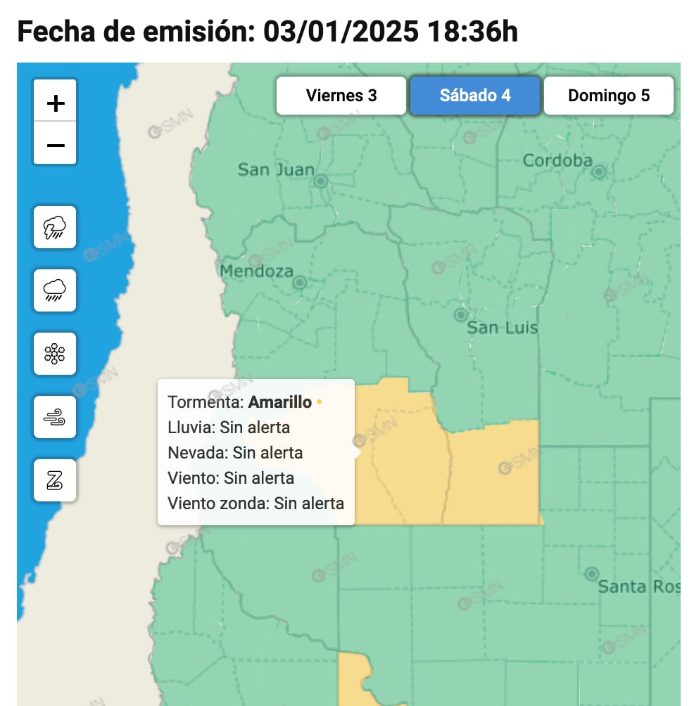 Calor y alerta amarilla por tormenta este sábado 4 de enero en Mendoza, según el SMN.