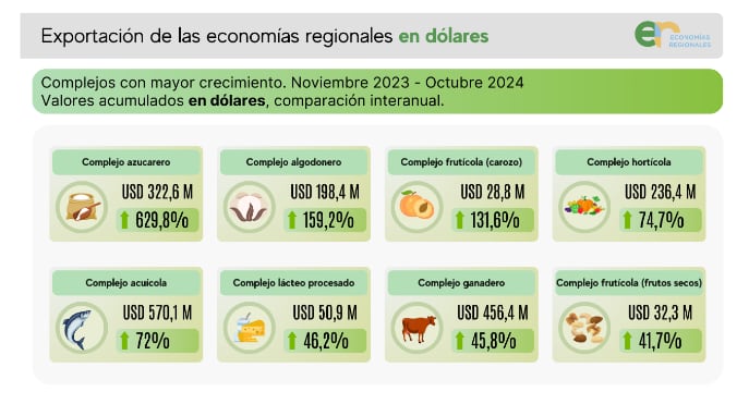 Exportaciones de las economías regionales en dólares. Fuente: CAME