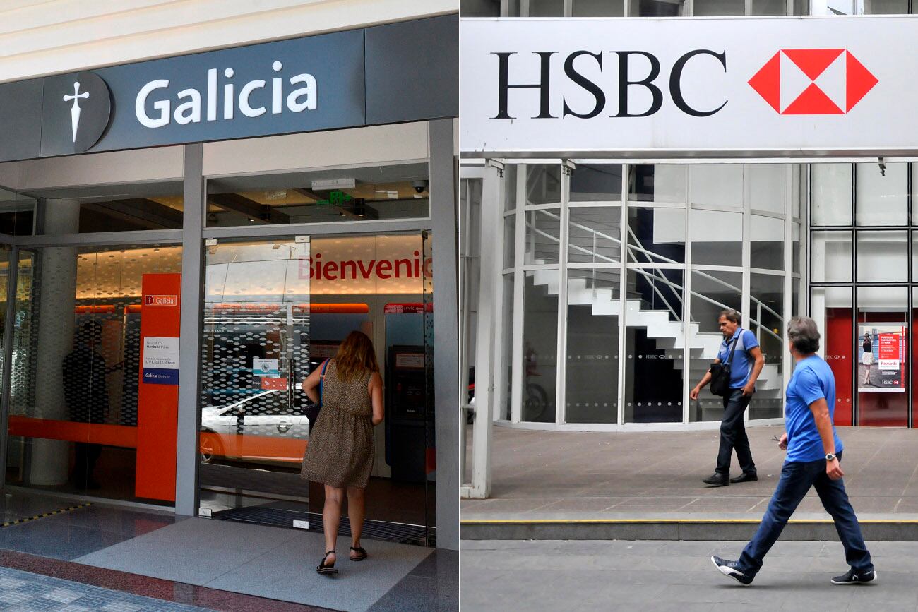 HSBC Argentina cederá al Galicia una red de más de 100 sucursales, en las que emplea a 3.100 personas. Fotomontaje: La Voz