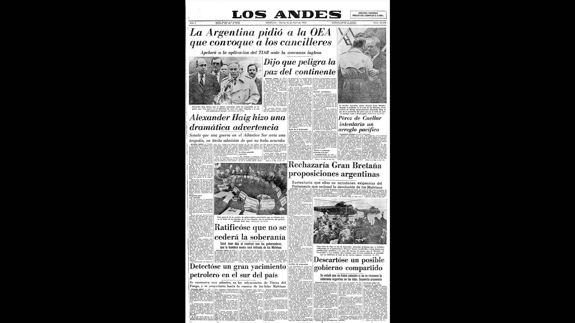 Un recorrido día a día por las portadas del medio más importante de Mendoza, para conocer el pulso diario de la guerra que enluteció a todo el país.