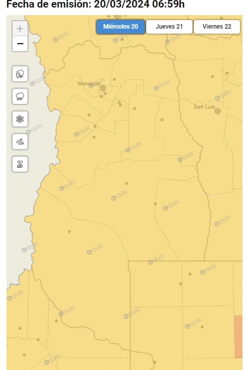 Alerta por Zonda y vientos fuertes en Mendoza (SMN)