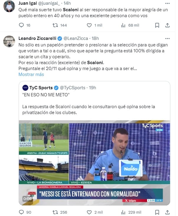 La pregunta a Scaloni sobre las Sociedades Anónimas Deportivas generó revuelo en las redes sociales (X)