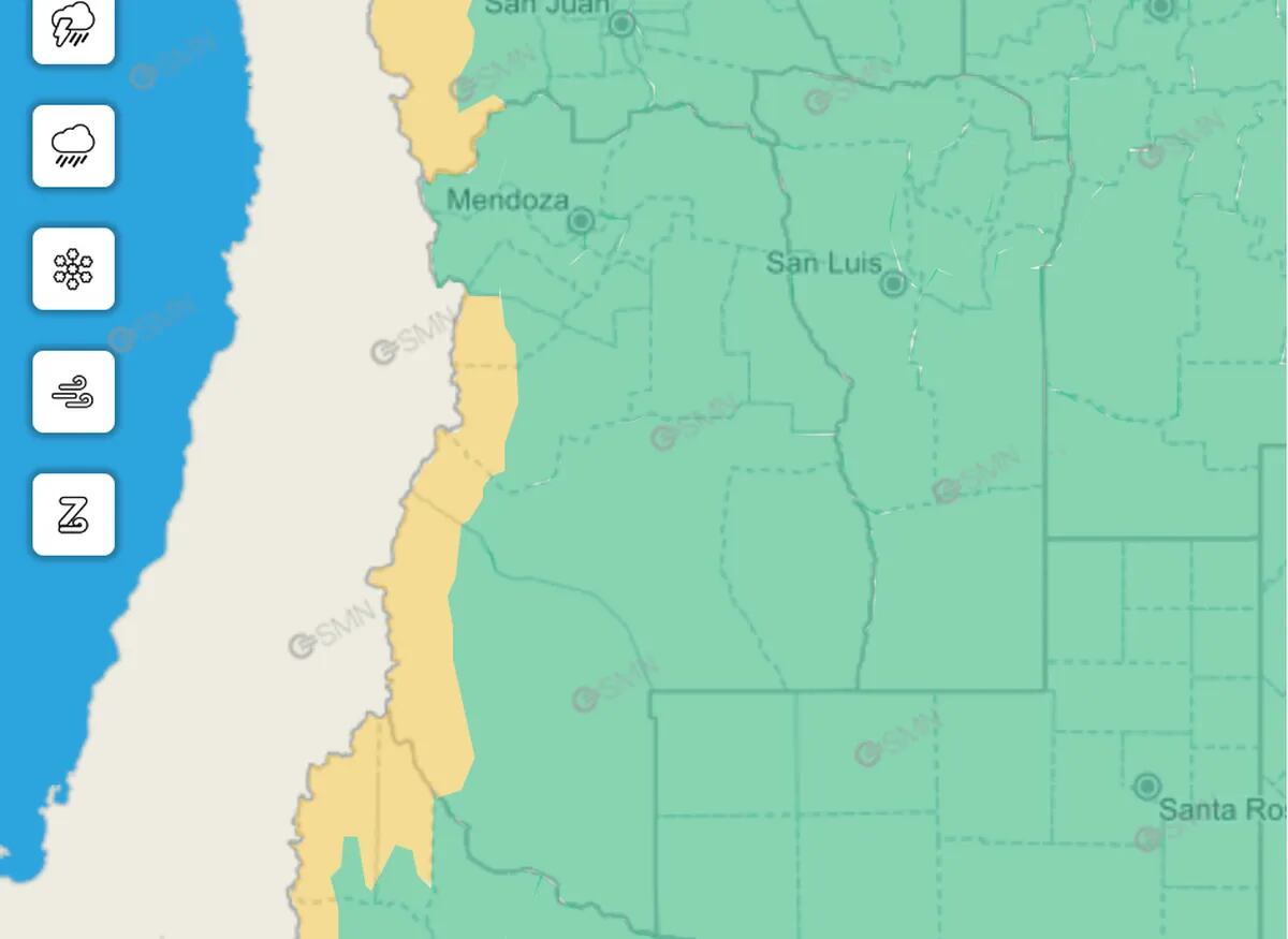 De acuerdo a las previsiones meteorológicas, se aguardaban valores de nieve acumulada de entre 50 y 90 centímetros. Foto captura: Servicio Meteorológico Nacional.