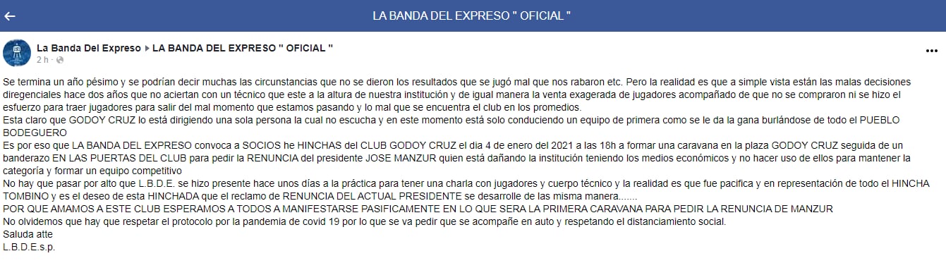 Convocan a los socios y a los hinchas para un caravanazo el 4 de enero.