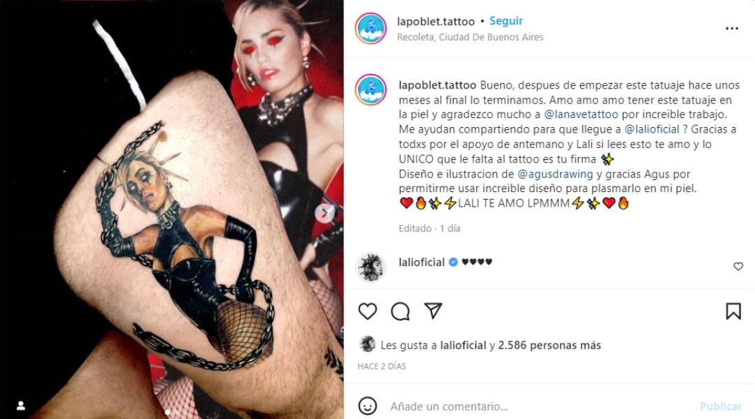 Un fan de Lali se tatuó a la cantante y ella reaccionó.