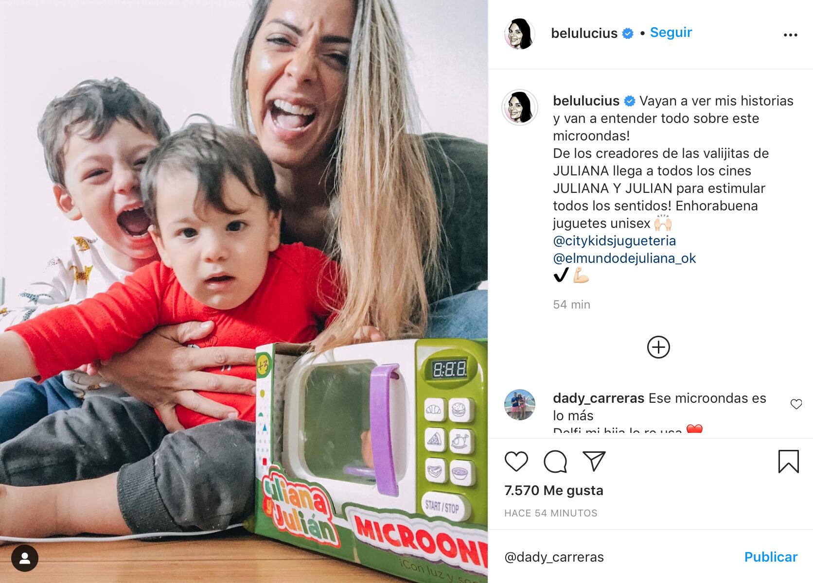 La comediante compartió la imagen con sus pequeños.