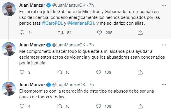 El mensaje que escribió Manzur en su cuenta de Twitter.