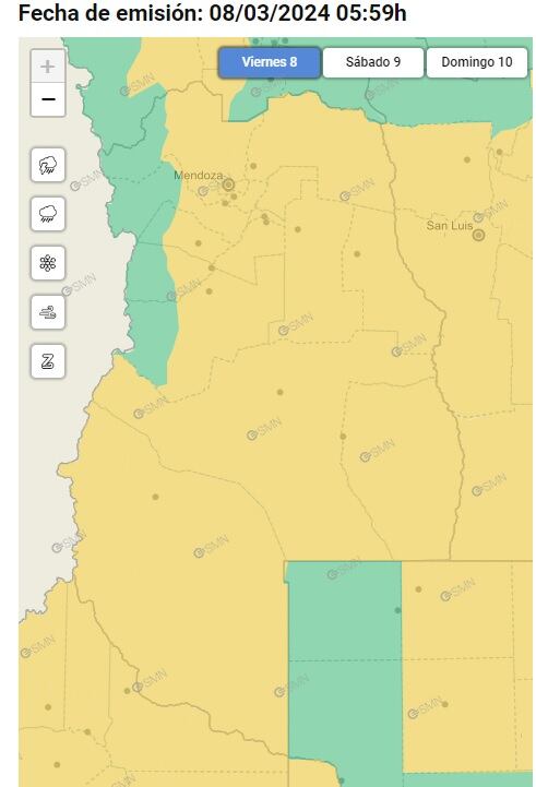 Alertas por tormentas y Zonda en Mendoza (SMN)