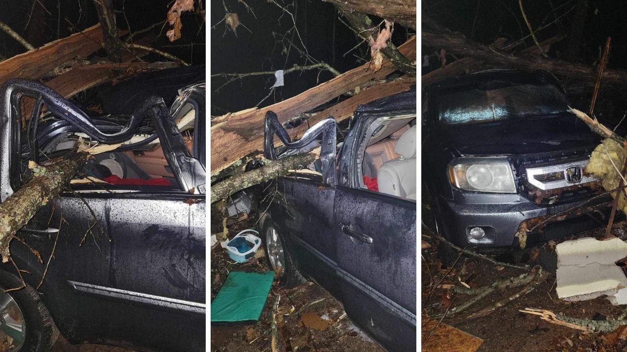 Los daños que produjo el tornado en el auto de la familia.