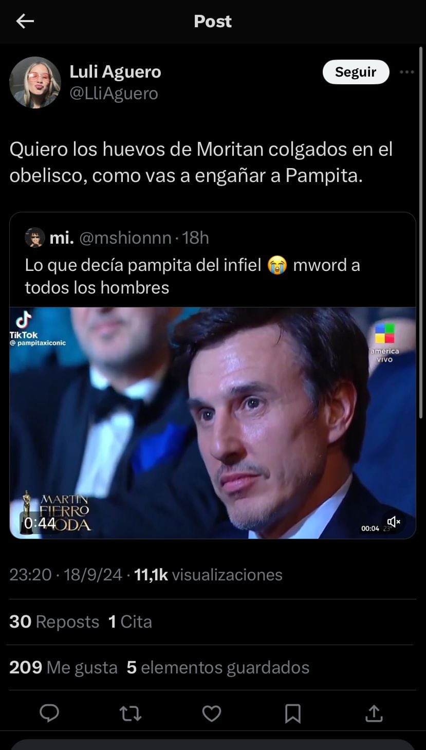 Los memes tras la noticia de la separación de Pampita y Roberto García Moritán. Captura de X.