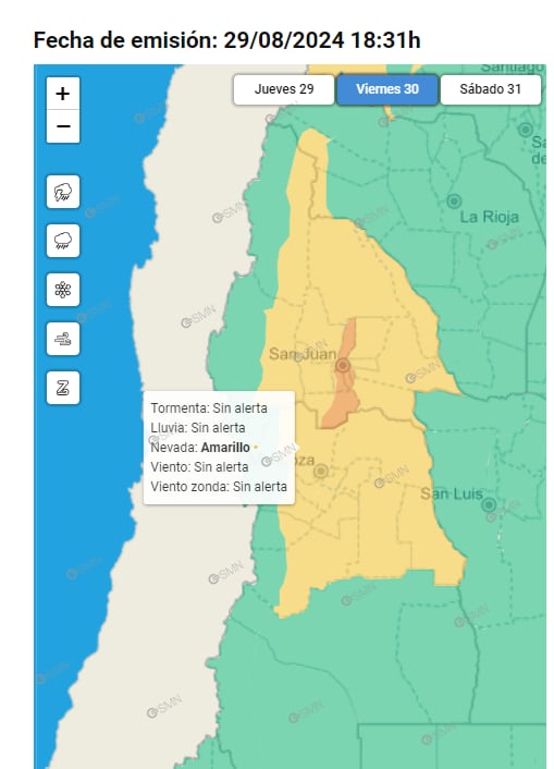 Alerta por nevadas del SMN