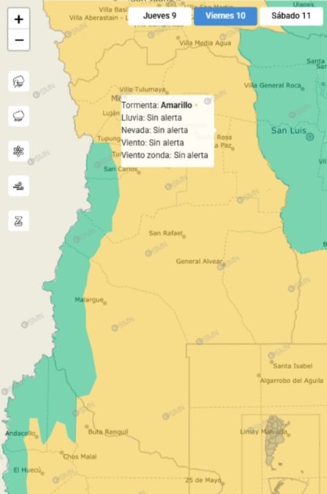 Este viernes 9 de enero, alerta amarilla por tormentas en Mendoza.