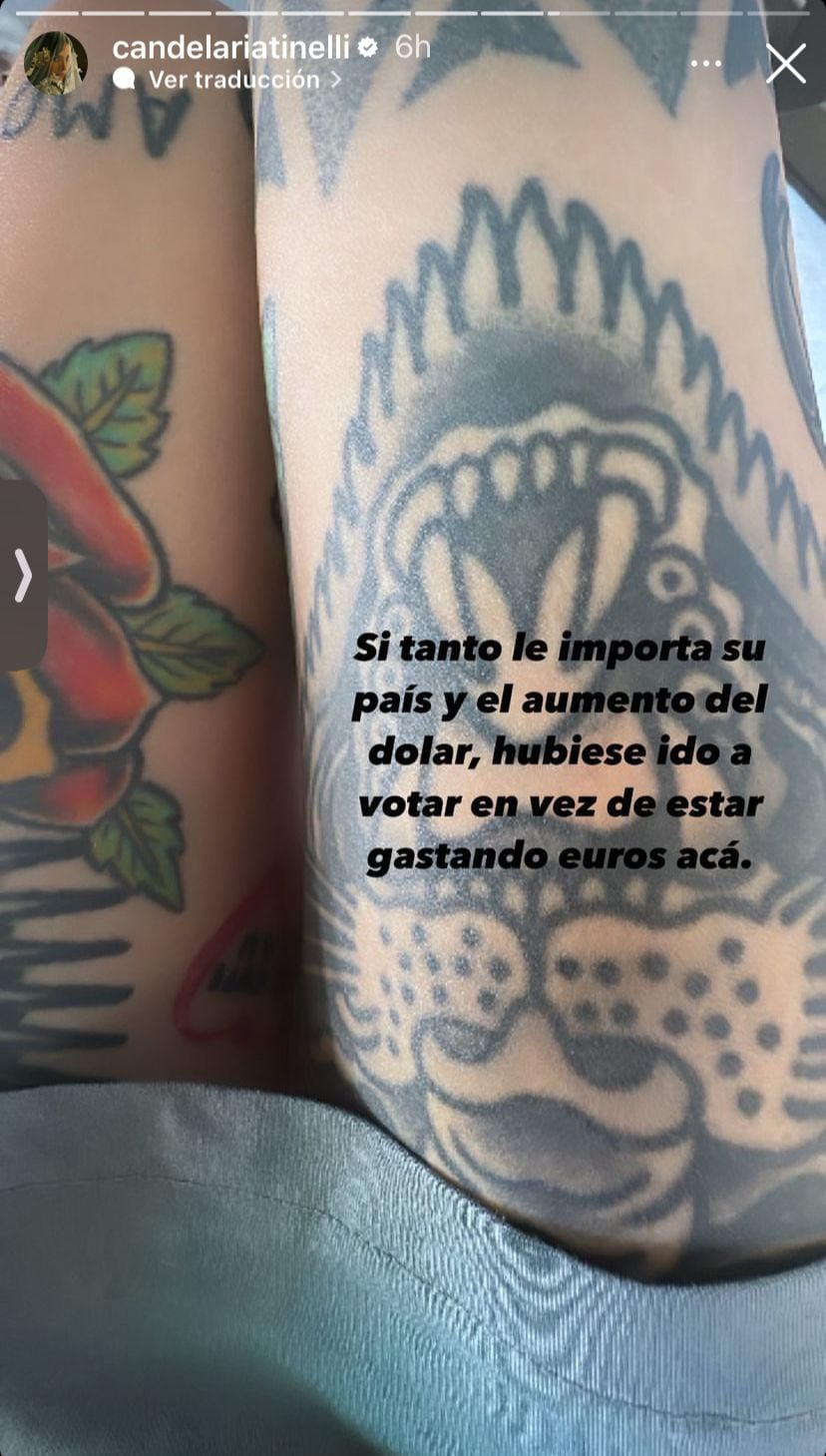 Atacaron a Cande Tinelli en España y se descargó en las redes. Captura de historias.