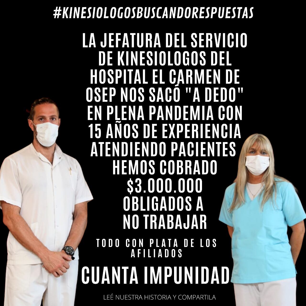 Dos kinesiólogos han cobrado 3 millones de pesos en los últimos 2 años y denuncian que los obligan a hacerlo sin trabajar. Foto: Gentileza.