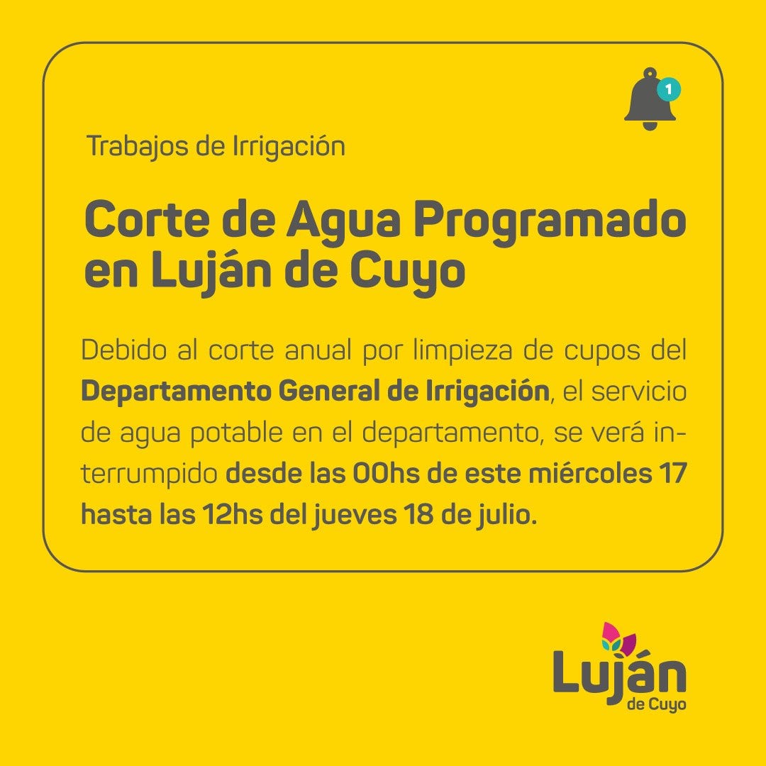 La municipalidad de Luján de Cuyo anunció el corte de servicio en sus redes sociales.