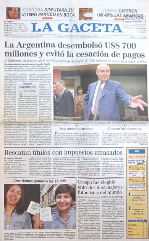 Tapas de diario del 15 de diciembre del 2001