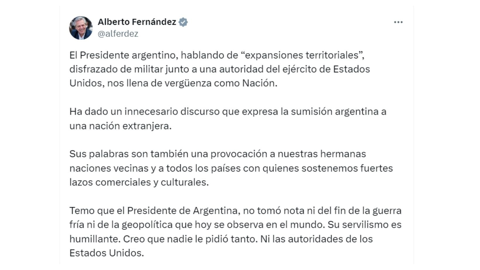 El mensaje compartido por el expresidente en su cuenta de X (captura)