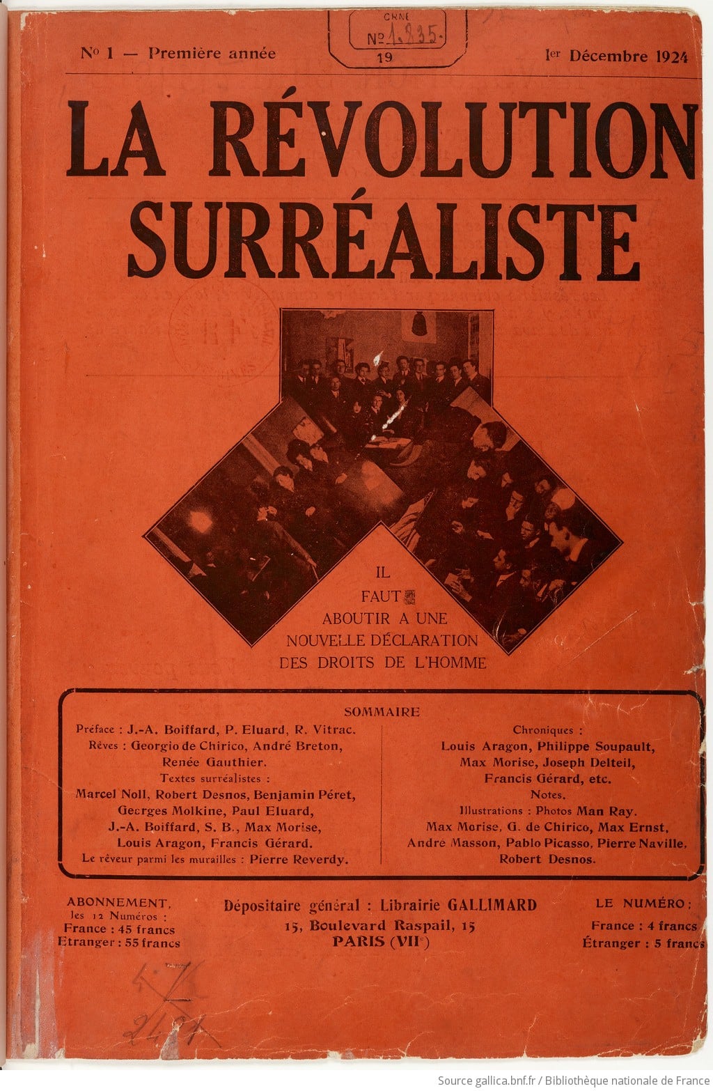 Portada de uno de los números de la revista La Révolution Surréaliste (La Revolución Surrealista).