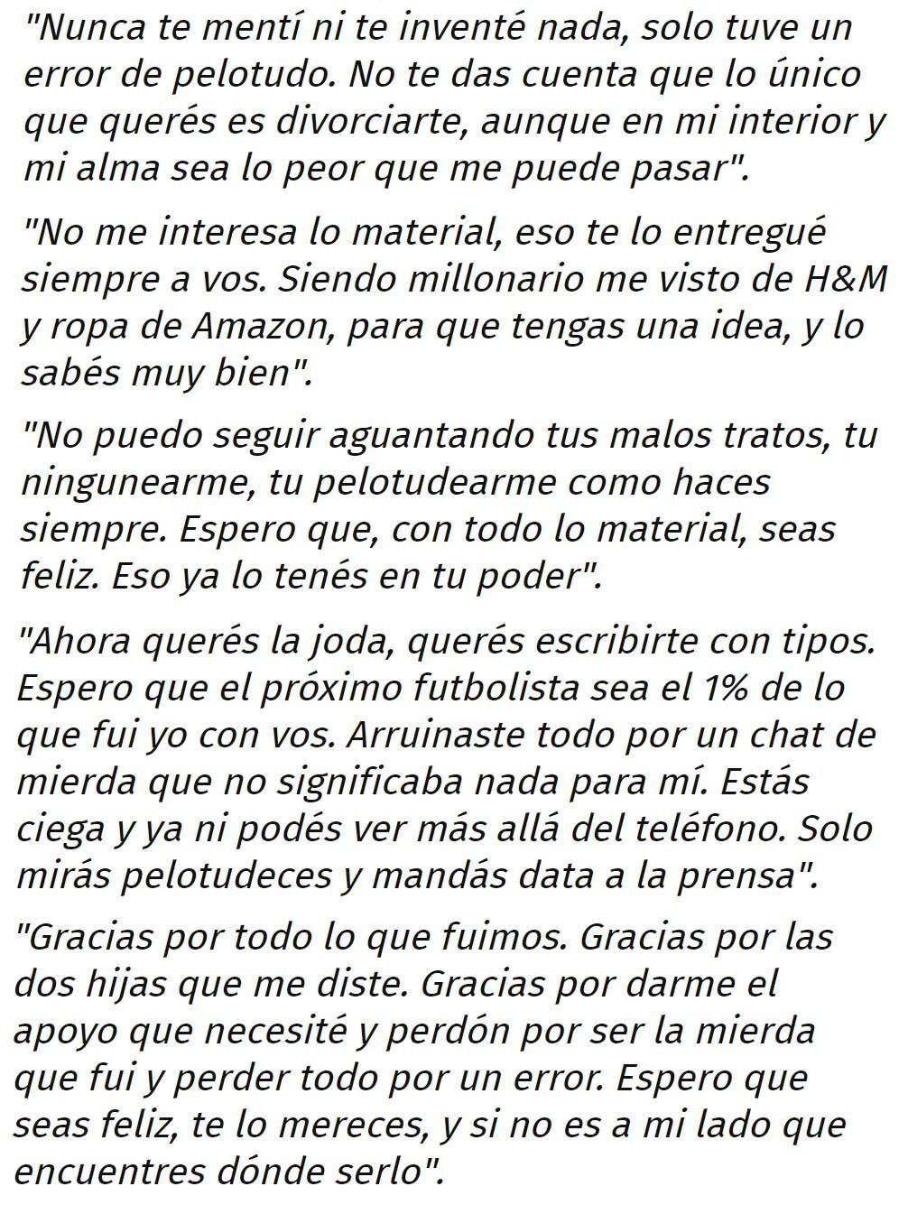 La carta que Mauro Icardi le escribió a Wanda Nara.