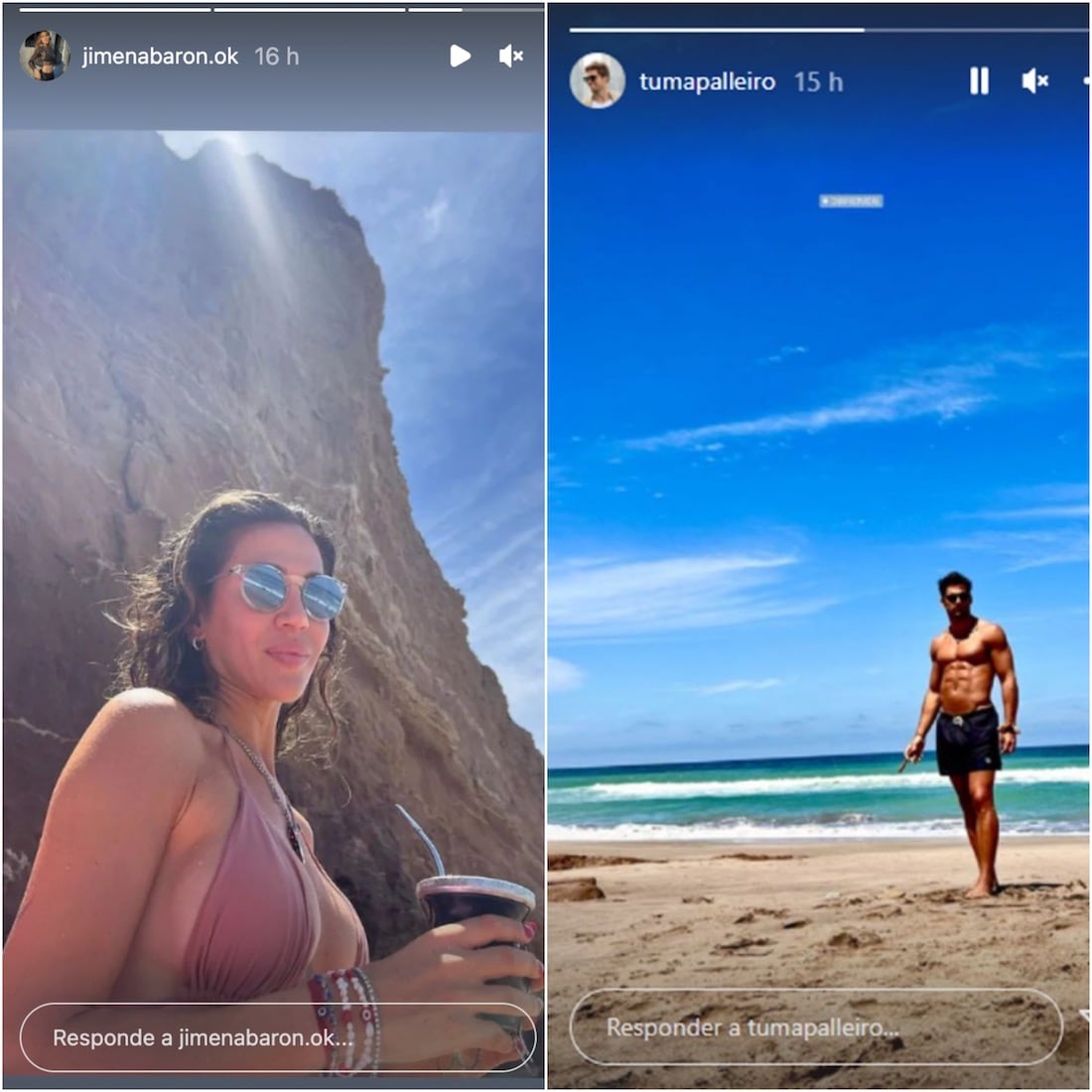 Jimena Barón y Matías "Tuma" Palleiro, de vacaciones en una playa paradisíaca.