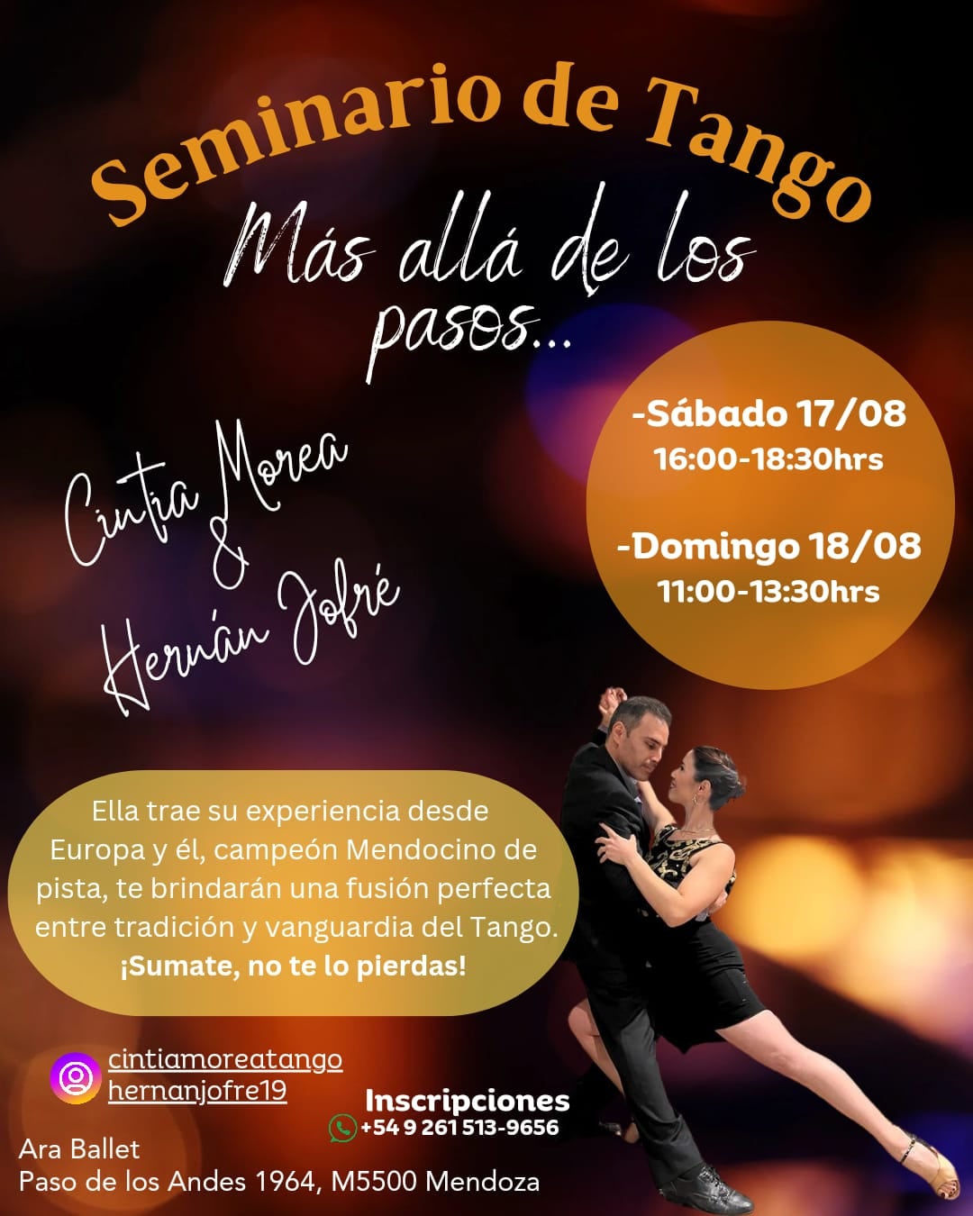 La mendocina Cintia Morea dará un seminario de tango en Mendoza junto a Hernán Jofré.