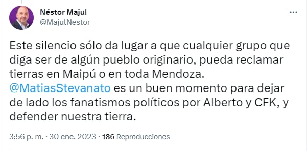 El funcionario radical le pidió al intendente de Maipú que se exprese por la cesión de tierras a mapuches.