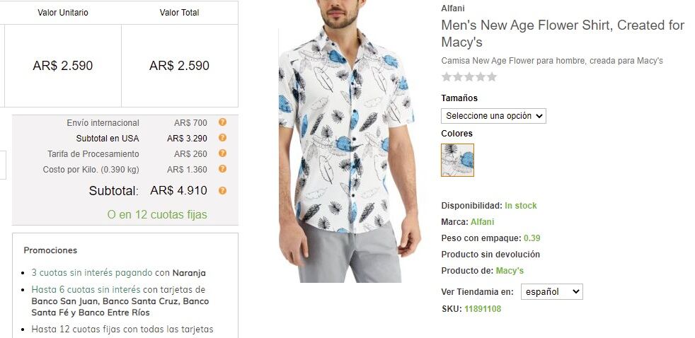 Precios de camisas en Macy's Argentina - 