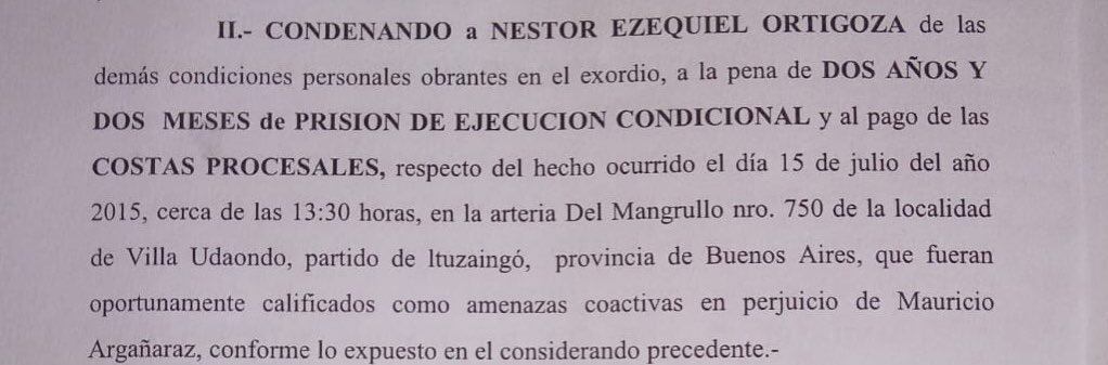 Néstor Ortigoza fue condenado a dos años y dos meses de prisión "de ejecución condicional" por "amenazas coactivas" contra un exjefe de seguridad de San Lorenzo en 2015.