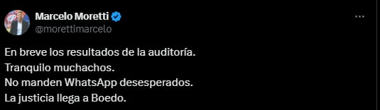 El tuit de Marcelo Moretti contra Lammens