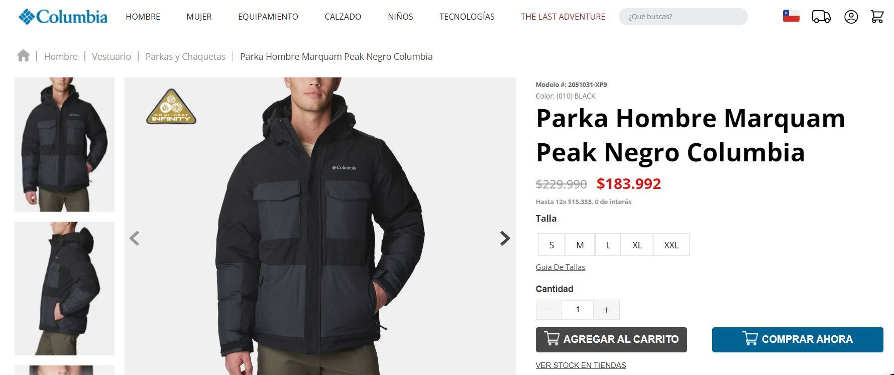 Esto sale una campera de abrigo marca Columbia en Chile.