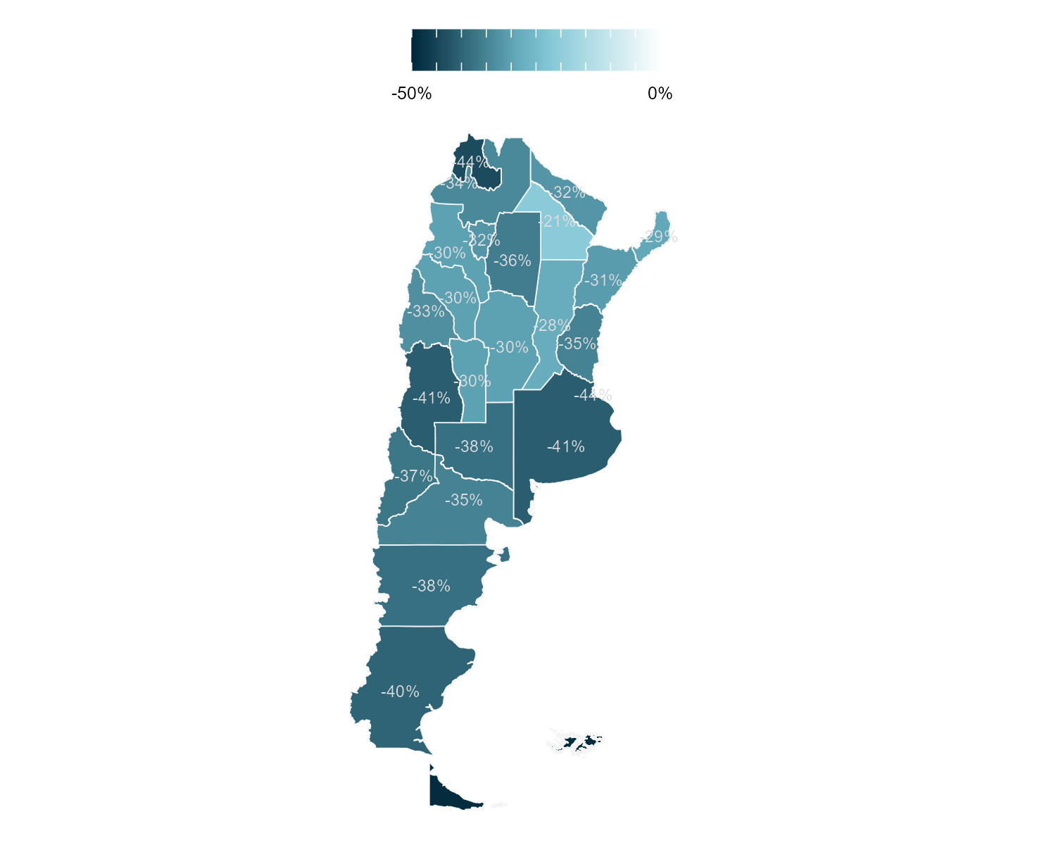 Cambio porcentual de nacidos vivos entre el año 2014 y 2022, por provincia. Argentinos por la Educación.