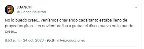 El cantante de Los Pericos confesó haberse comunicado con Iorio anoche.