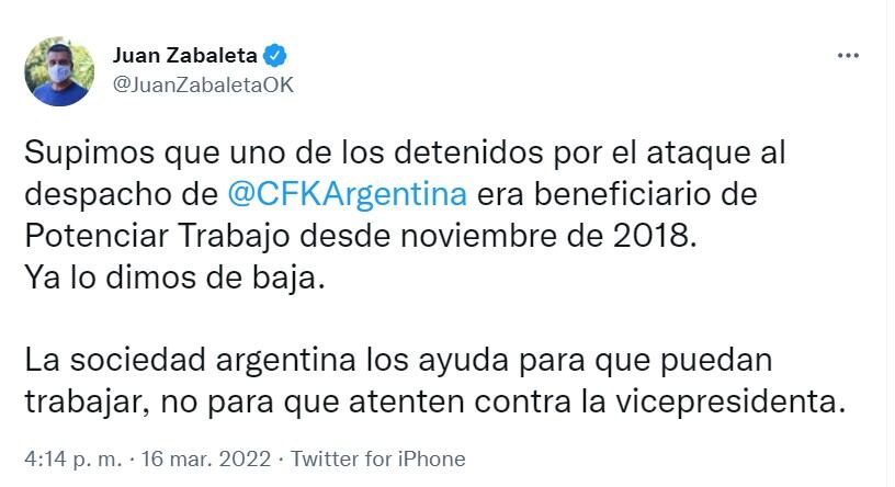 Uno de los detenidos por el ataque al despacho CFK era beneficiario del 
plan Potenciar Trabajo